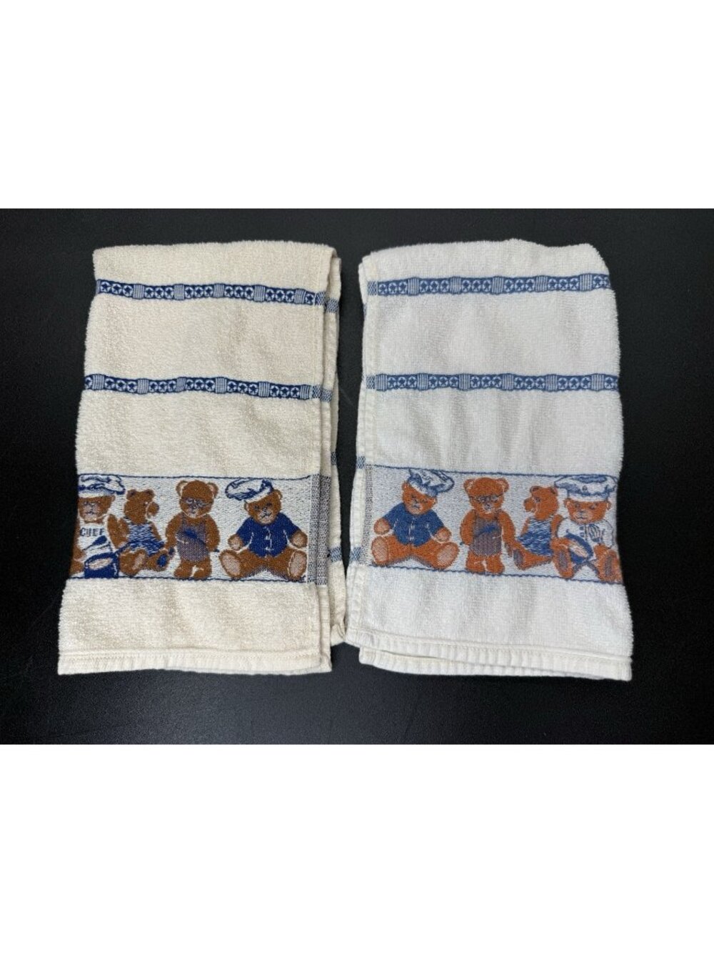 2 Vintage Santens Chef Teddy Bear Hand Dish Kitchen Towels Cottagecore